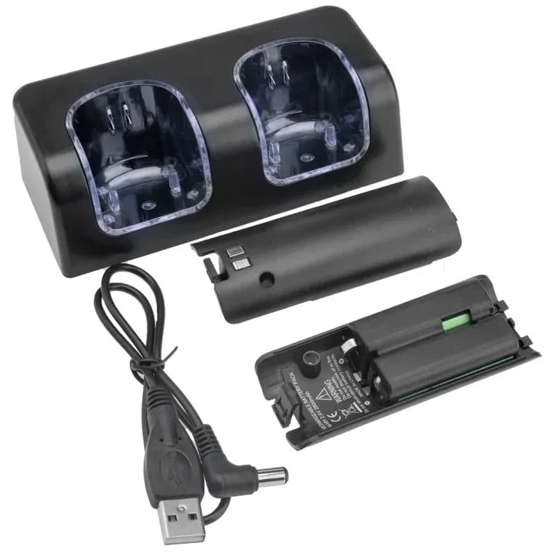 Supporto dock per stazione di ricarica 2 in 1 + batteria ricaricabile da 2800 mAh per stazione dock per caricabatterie per telecomando Wii Gamepad