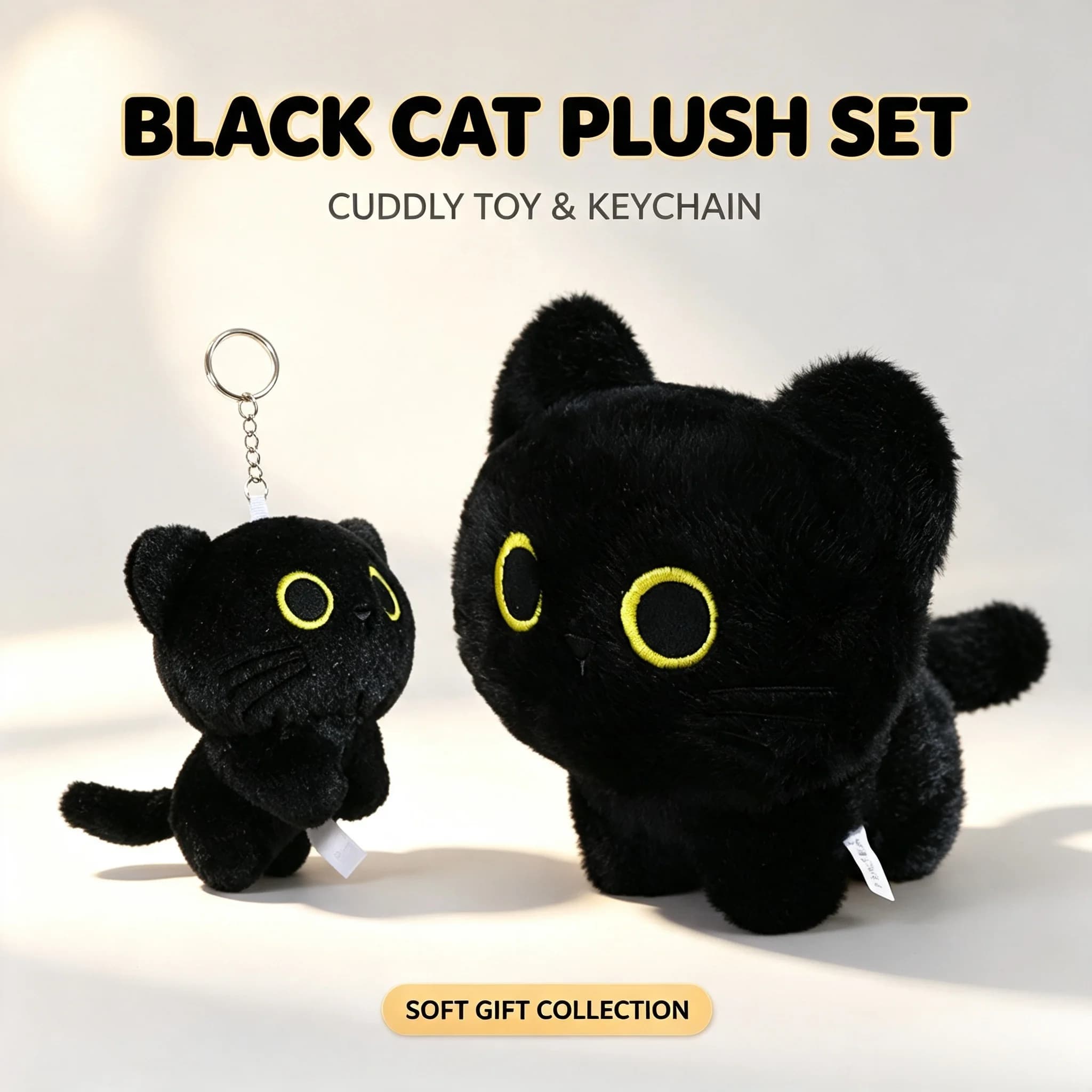 15cm Gothic Soft Cute Black Cat Plush Toy 10cm Kawaii Black Kitten Plush Pendant Key Chain Bag Car Decor Kid Gift