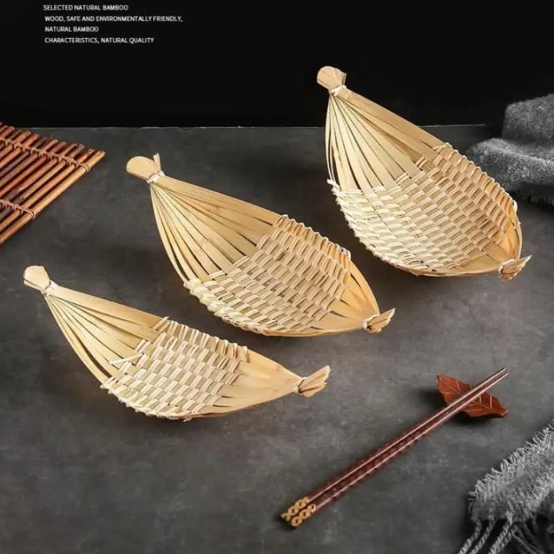 Boat-Shaped Bamboo-Woven Fruit Basket Living Room Storage Tray Snack Basket Dried Fruit Plate Eco-Friendly Kitchen Organizer