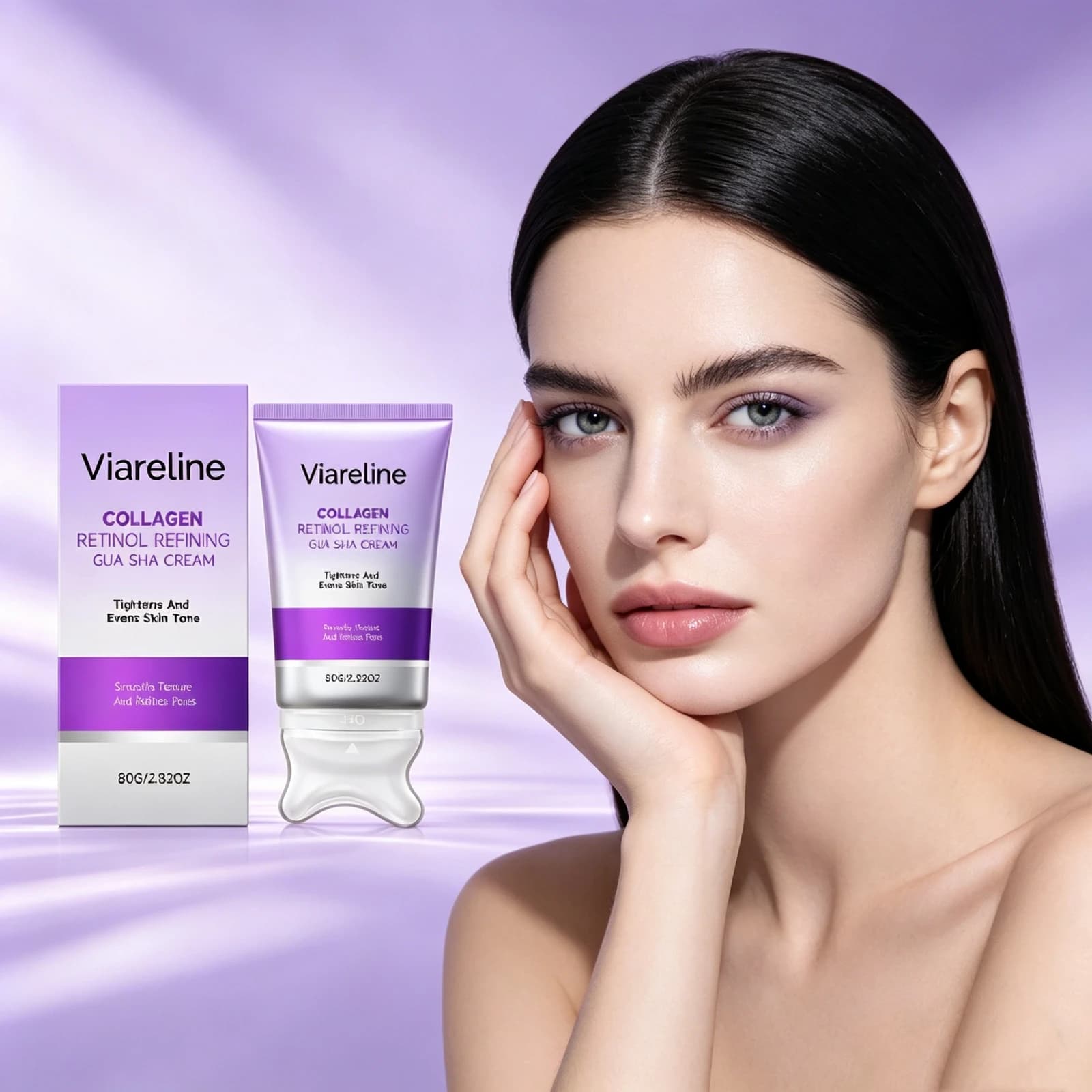 Crema Viso Idratante al Collagene e Retinolo con Massaggio Gua Sha, Riduce le Rughe Sottili, Idrata e Uniforma il Tono della Pelle, Crema Viso Lifting Effetto Levigante