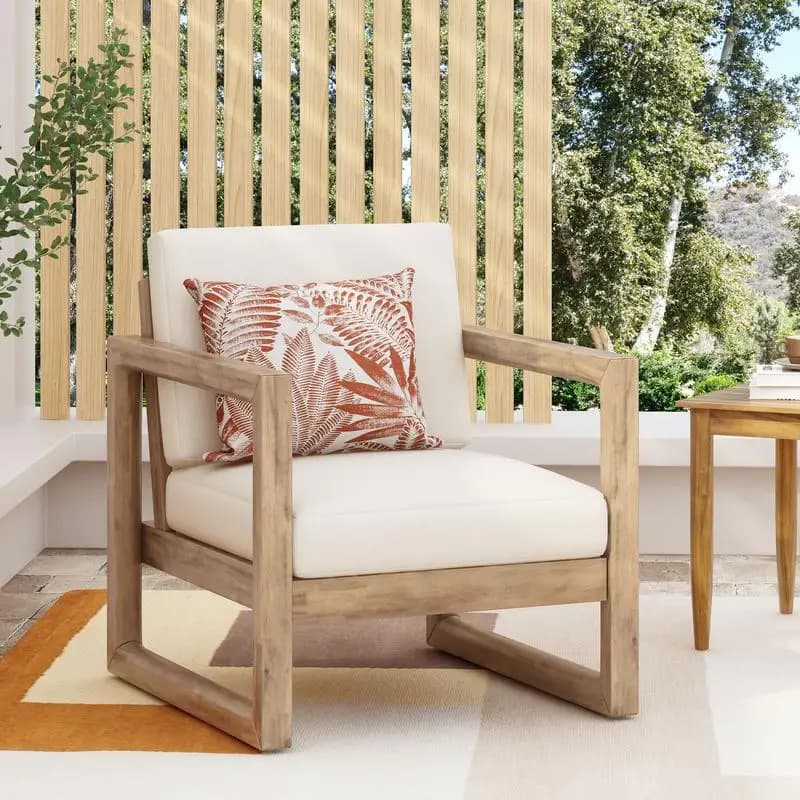 Sedia da giardino per esterni in legno di acacia con cuscini spessi impermeabili per posti a sedere profonde - Ideale per portico, giardino, cortile e