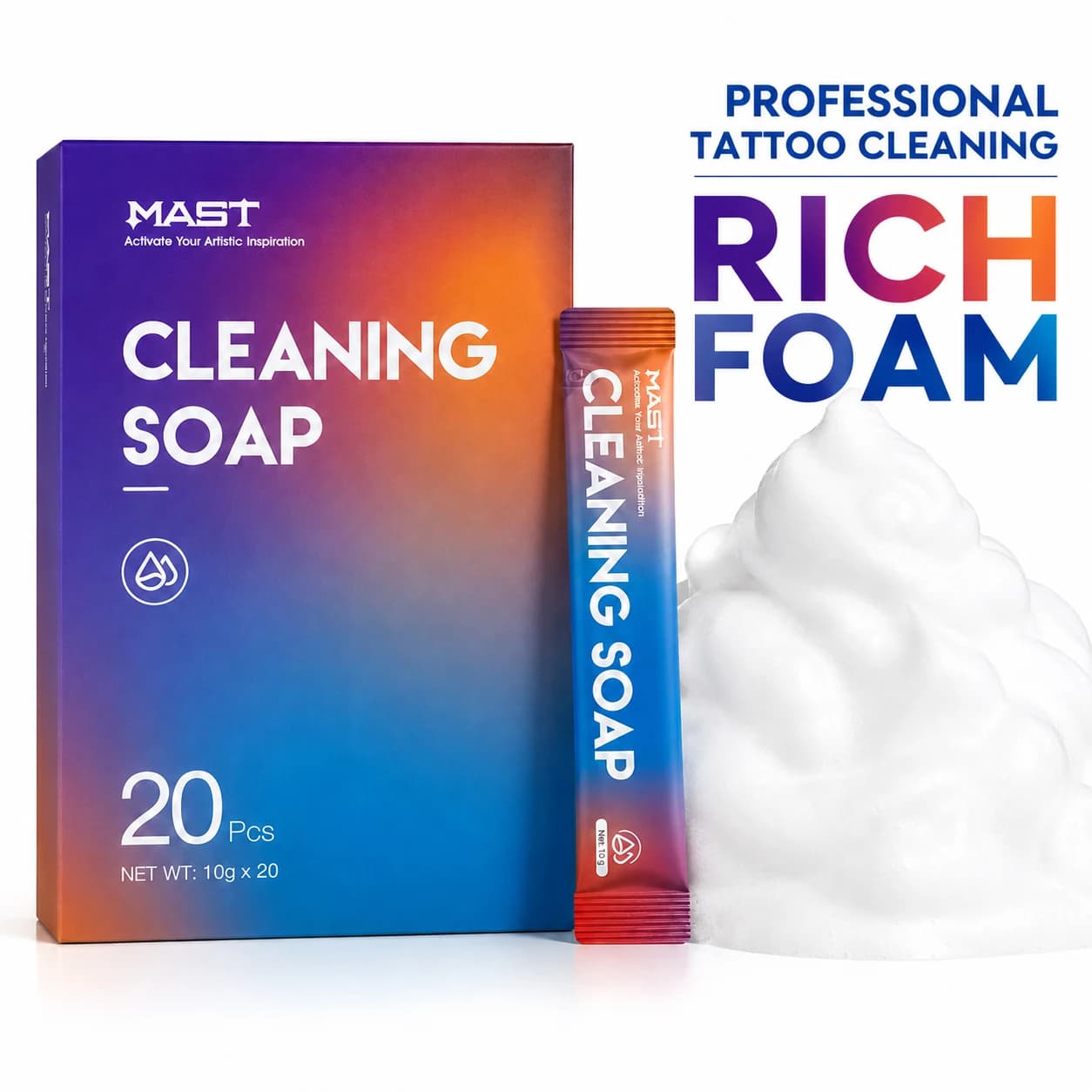 MAST Tattoo Cleaning Soap Efficient Skin Cleaning 10g×20Pcs Individually Packed Mild Non-irritating Tattoo Accessory Supplies