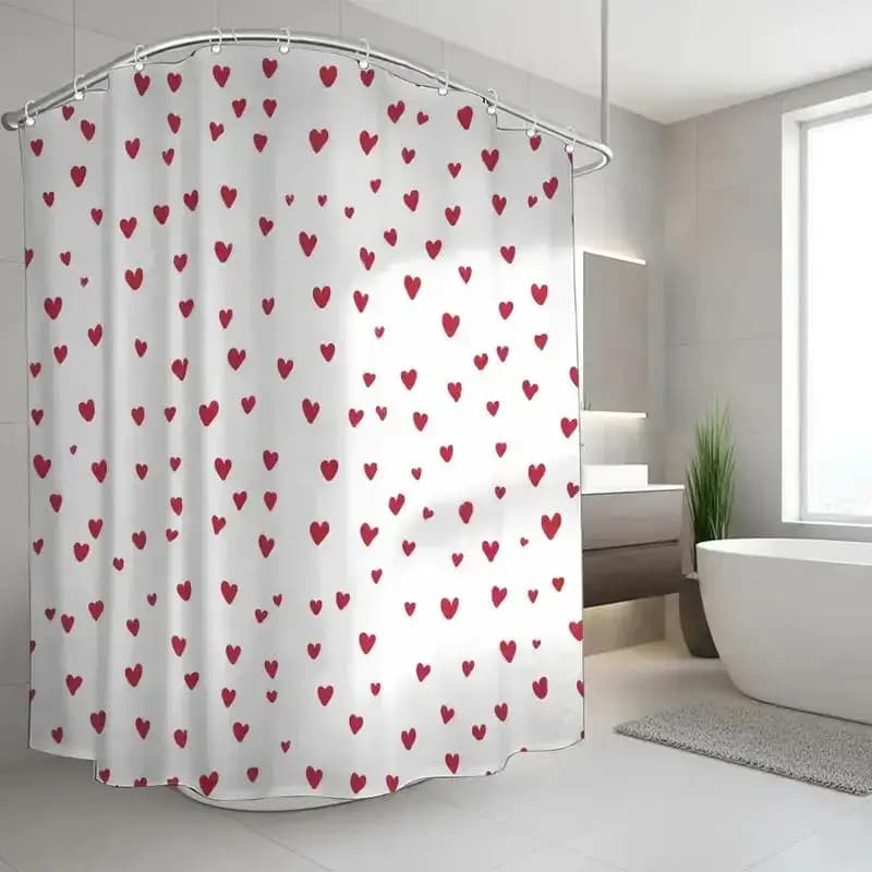 Tenda da doccia con cuori rossi Sfondo bianco Design simpatico amore Decorazione da bagno impermeabile Eleganti tende da bagno romantiche