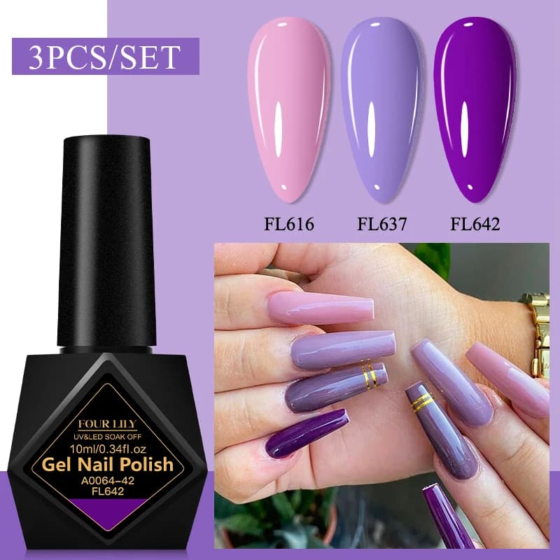 3pcs10ml Purple Gel Nail Polish Set Bright Nude Pink Semi Permanent Soak Off UV LED Gel Varnish Nail Art Design Manicure Kit