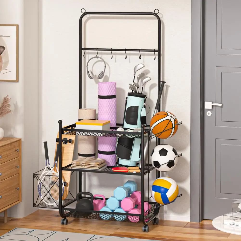 Handlebar holder, yoga mat holder, Kettlebell foam roller home gym weight holder, H training equipment organizer