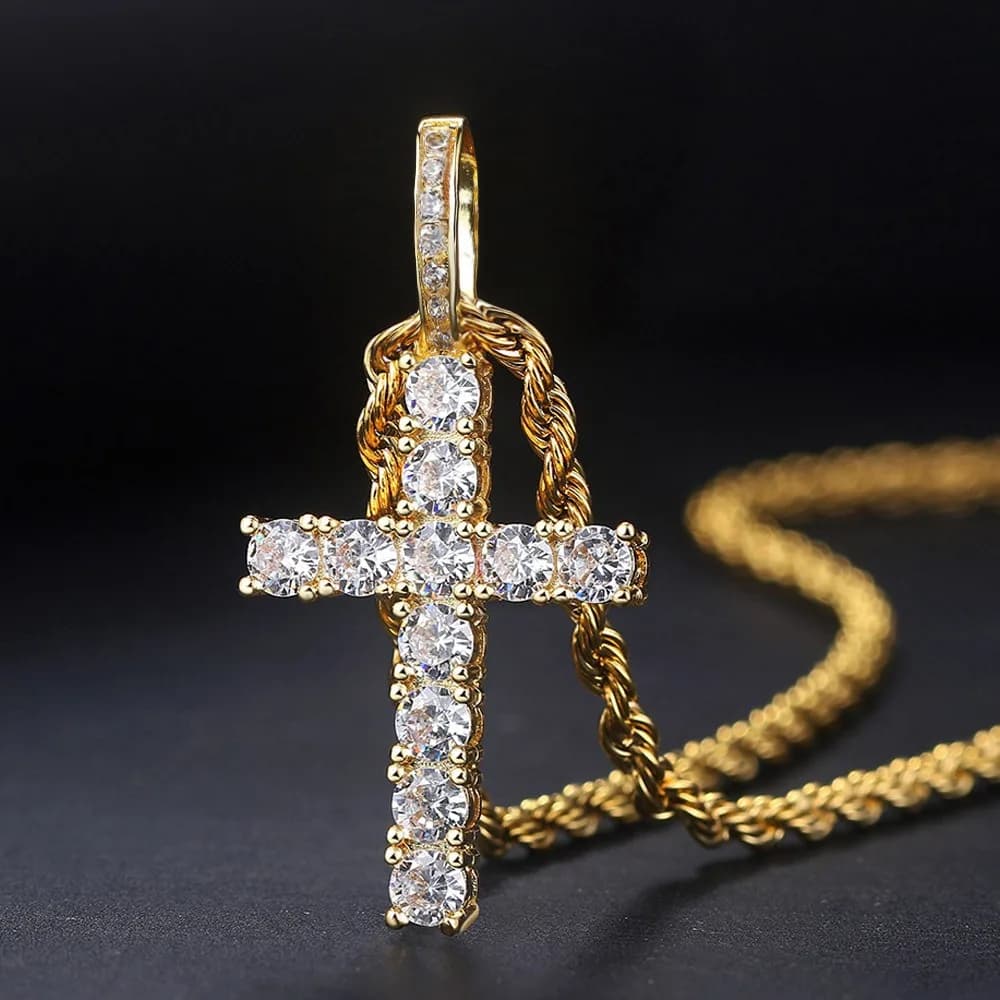 Luxury Cross Pendant Necklace For Women Sparkling White Cubic Zirconia Long Sweater Chain Wedding Party Fashion Jewelry Gifts