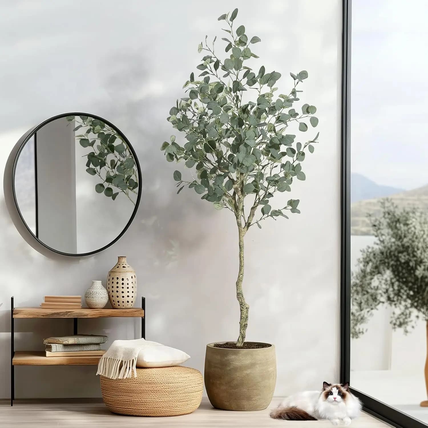 Albero di Eucalipto Artificiale Alto 120/150/180 cm, Pianta Finta per Decorazione Interna ed Esterna, Casa, Ufficio, Soggiorno