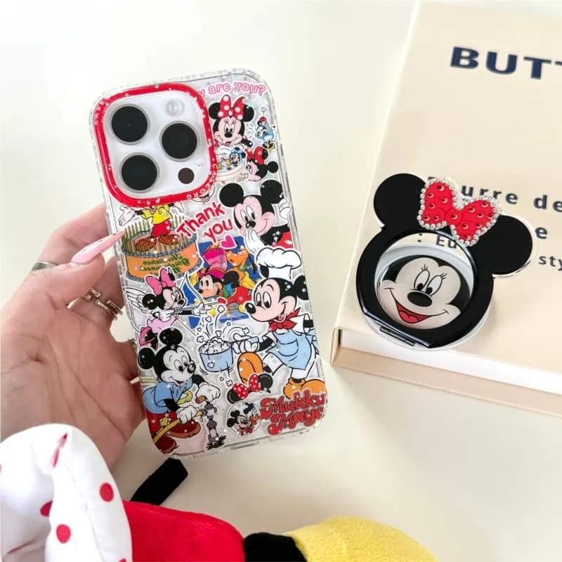 Cover for iPhone 17 ProMax 16 15 14 13 12 Pro Max with 360 degree rotating phone support, Disney design colored with Minnie