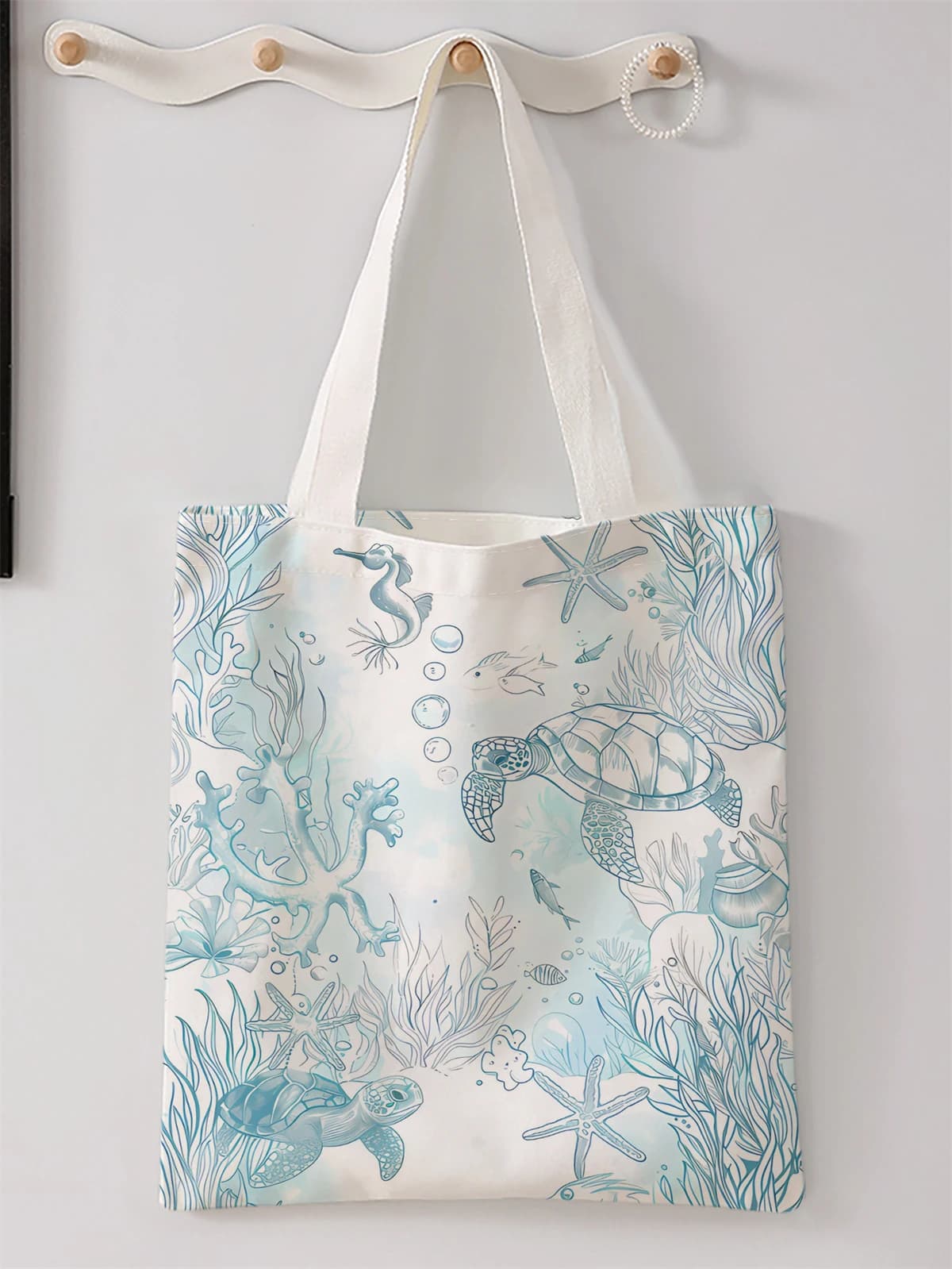 Borsa casual stampata con motivo tartaruga, zaino alla moda riutilizzabile, borsa multifunzionale, borsa per la spesa in tela