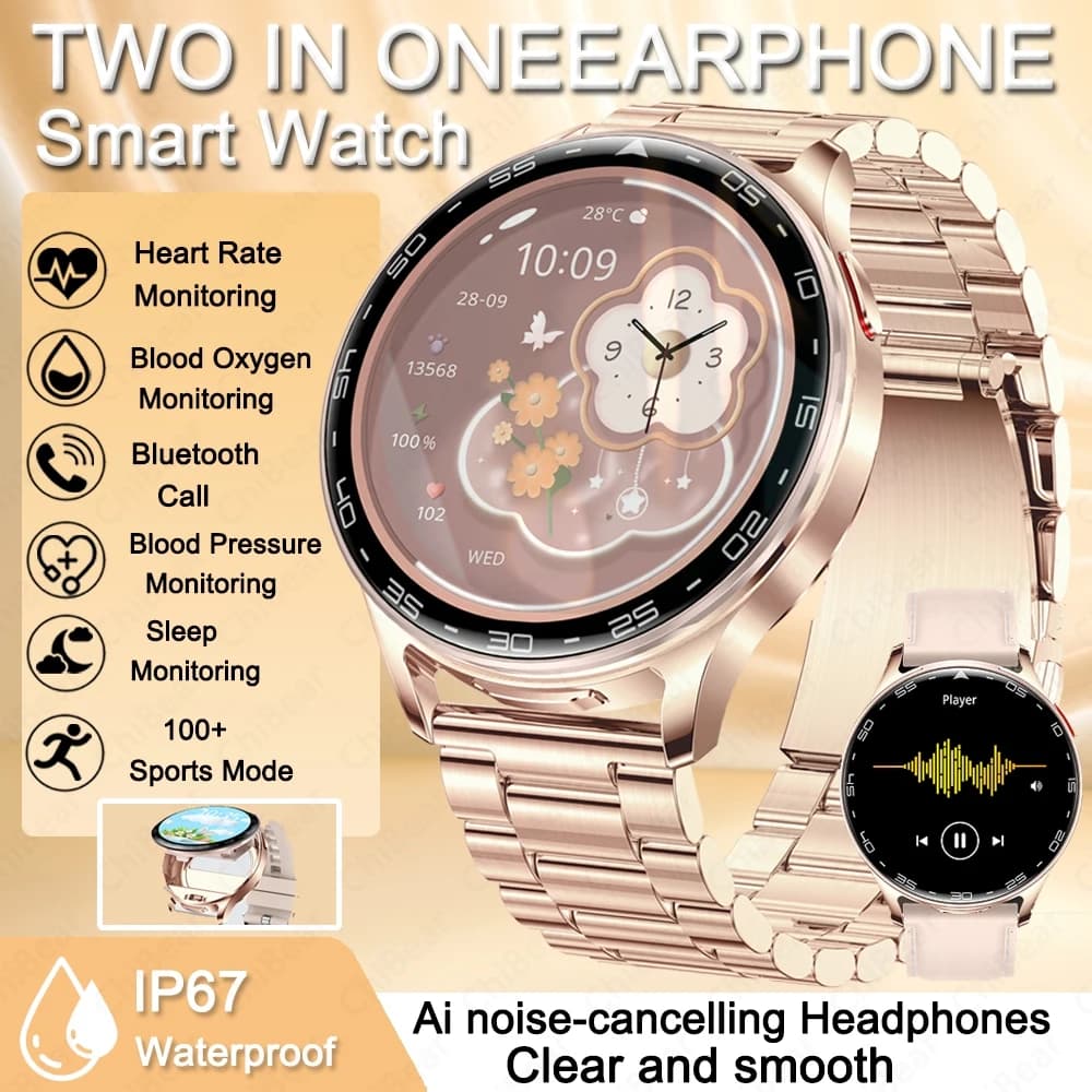 2026New 2-in-1 SmartWatch Women Health Monitoring Built-in Headphones 300mAh Battey Bluetooth Call Sports Modes Smart Watch Men