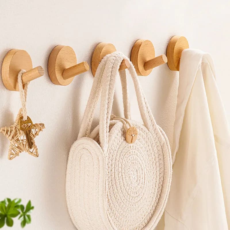 Hanging hooks wooden stickers Wall hooks Pack of 4, seamless hooks, wall hangers for hanging coats, hats, hats, bags, clothes, towels