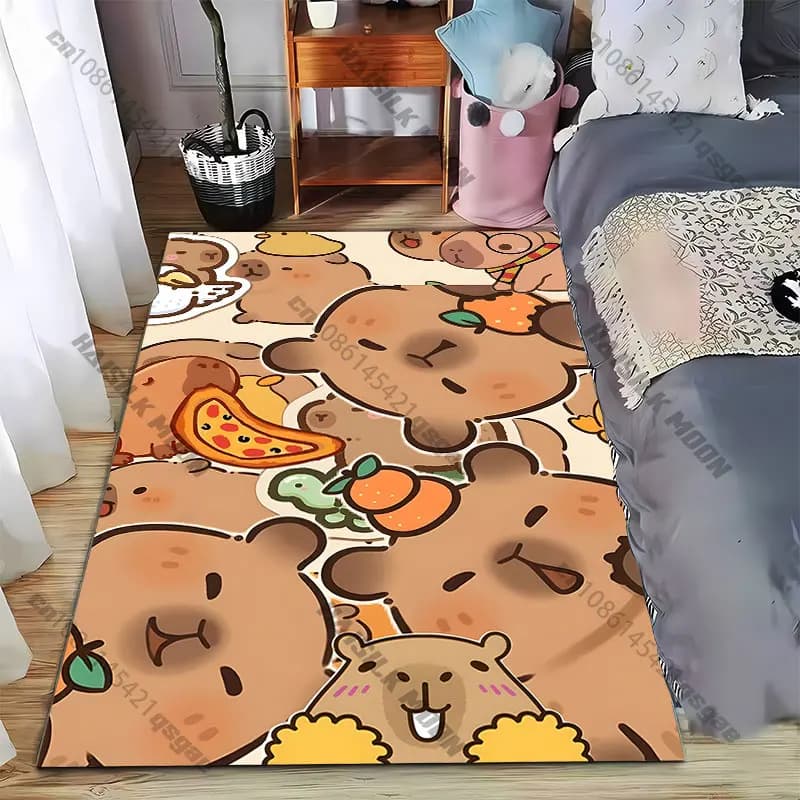 Tappeto con simpatici animali Capibara, tappeto per l'arredamento del soggiorno, tappetino da gioco per bambini, tappetino da yoga, tappetino per gattonare, tappetino da gioco per bambini, tappeto per area giochi