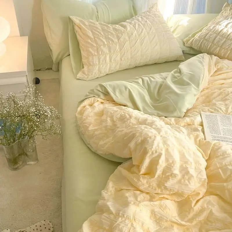 Set di biancheria da letto in garza effetto bolle stile coreano INS, copripiumino tinta unita, lenzuola da dormitorio 3/4 pezzi