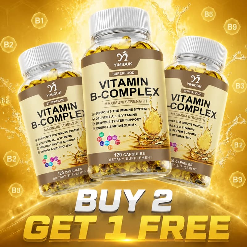 Daily B Complex Supplements, with Pantothenate & VC, Boost Immunity, Guard Skin, Regulate Metabolism, Perfect for Gifting