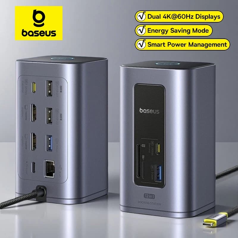 Baseus HUB USB C 12 in 1 a HDMI Adattatore USB 3.2 a doppio display 4K@60Hz con docking station RJ45 SD TF PD 100W per hub Windows Mac