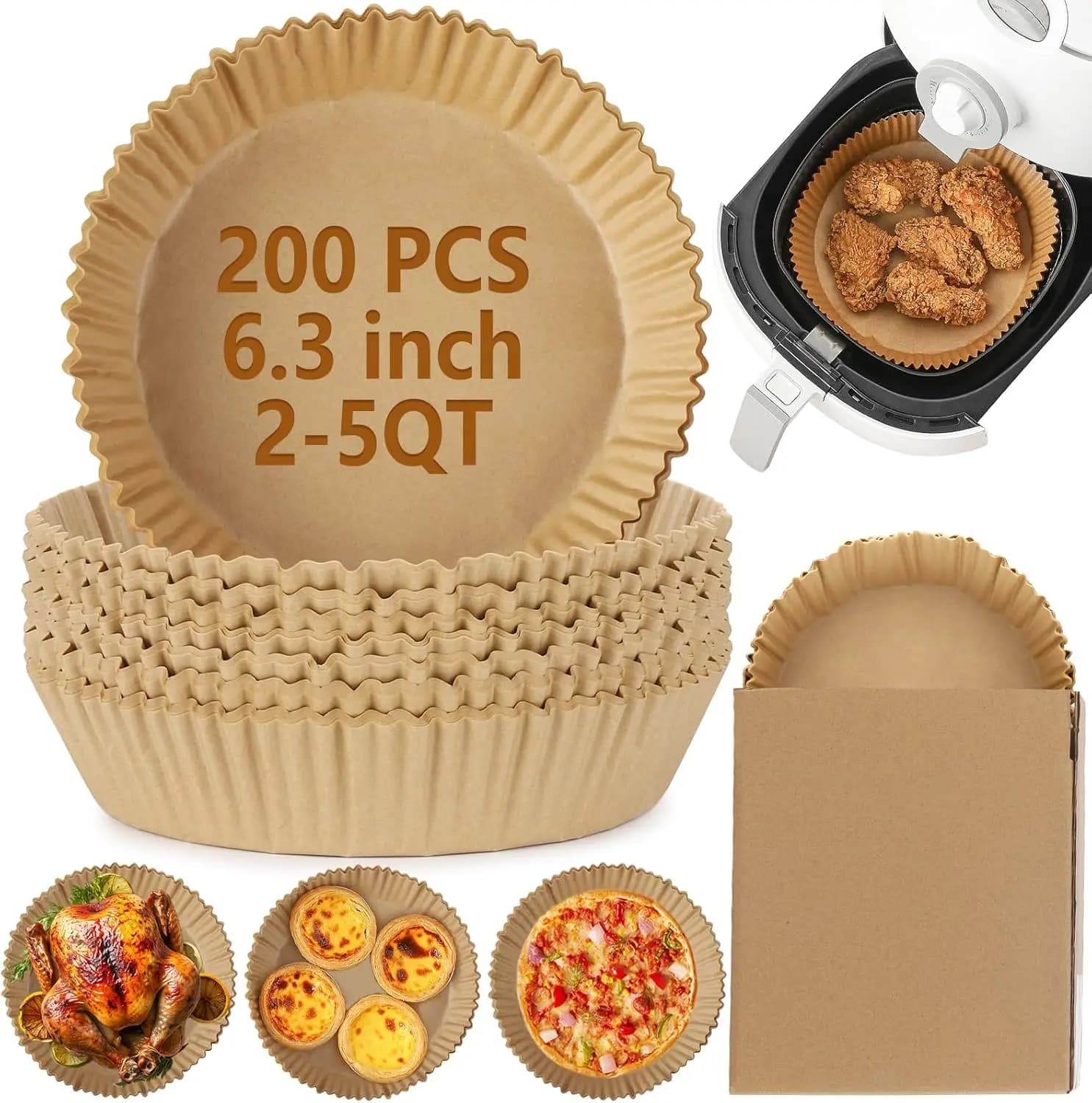 200 Pezzi di Carta da Forno Monouso per Friggitrice ad Aria, Rotonda da 6,3 Pollici, Antiaderente, per Cottura, Arrosto e Microonde