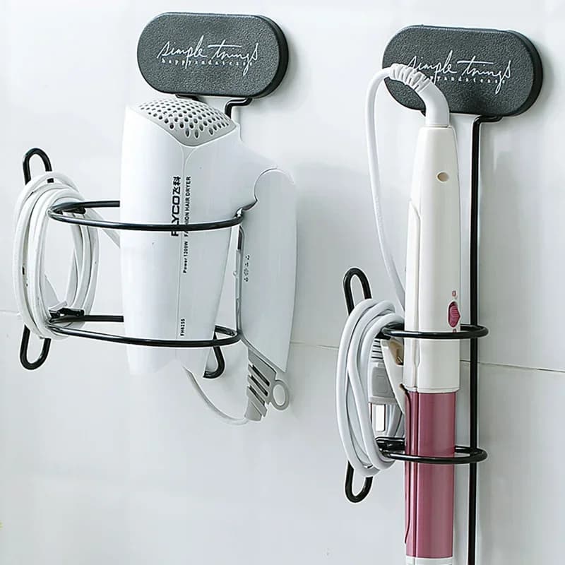 Wall-mounted hair dryer support Iron plate Metal bathroom shelf Support for sticky hairdryer Spiral support