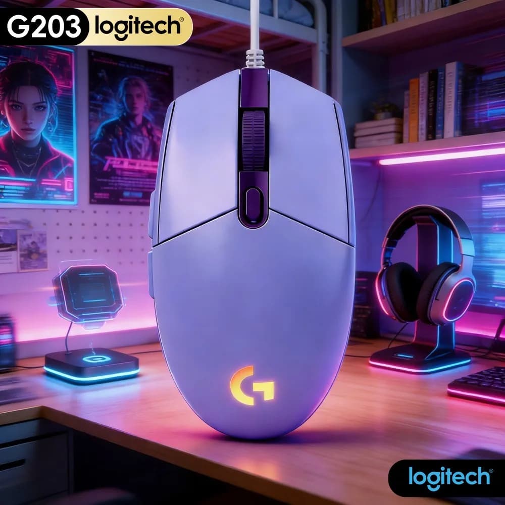 Logitech G203 Wired Gaming Mouse Enhanced Hand Hold Tunable RGB Illumination USB For Pc Competitive