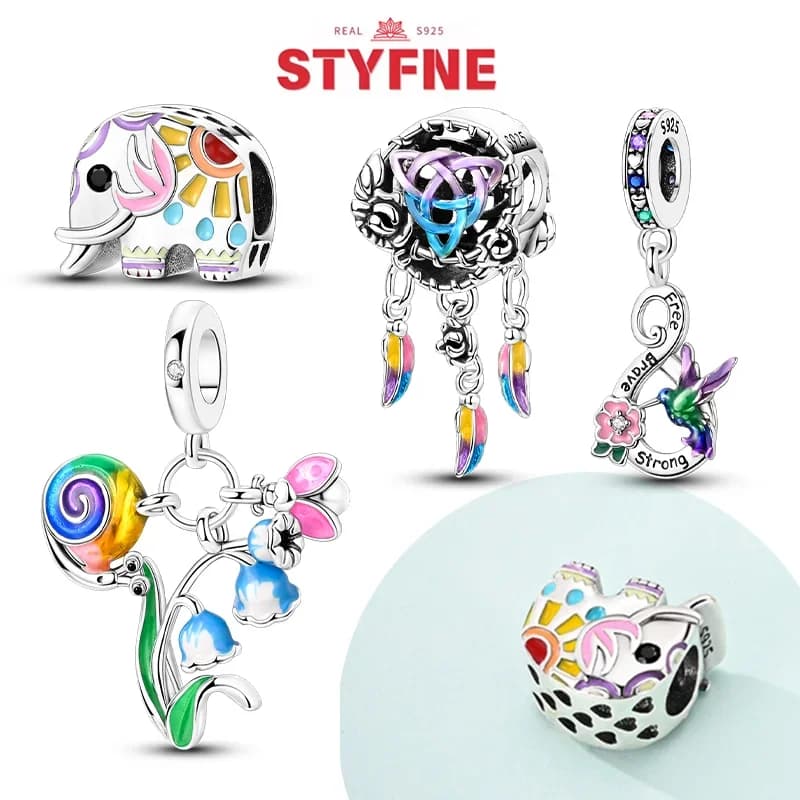 New 925 Silver Dreamcatcher Charms Colorful Elephant Beads Fit Original Bracelet Diy Fine Jewelry Gift for Women Making