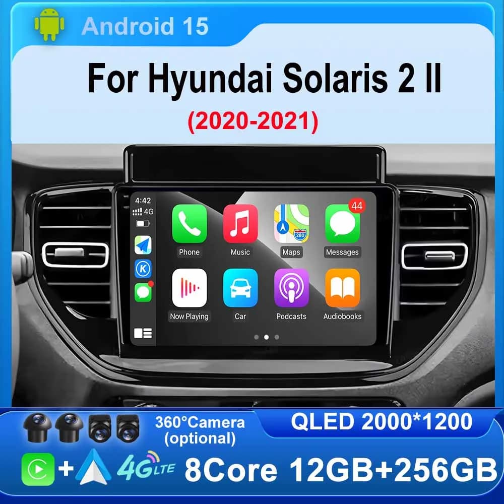Car Radio GPS Multimedia Player Android Wireless CarPlay Screen DSP Stereo for Hyundai Solaris Accent 2 II 2020-2021 WIFI 4G