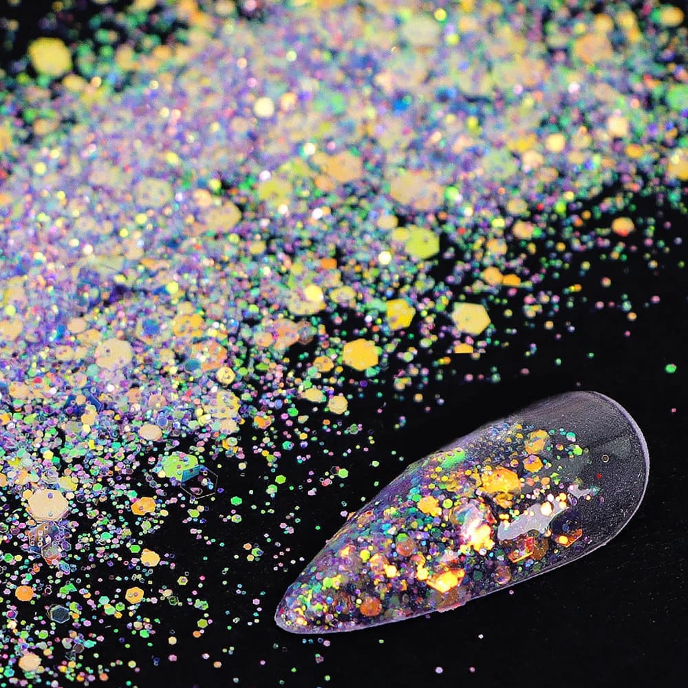 10g colore arcobaleno Sparkly Nail paillettes esagono misto fiocco paillettes fai da te lucido Manicure Decor Nail Art Glitter