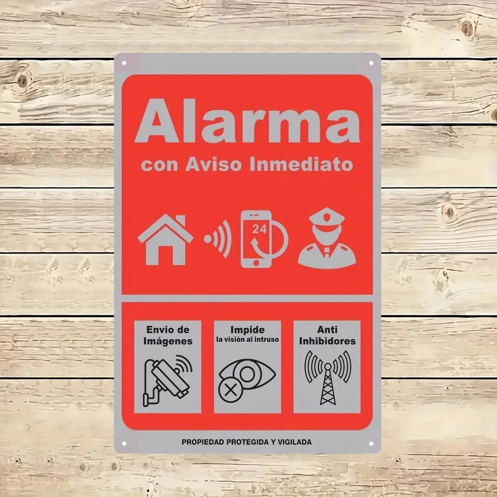 Alarm signal with instant warning - Iron wall decoration, Red with white icons, Anti-intrusion vision, Anti-inhibitors, 24/7 protection, P