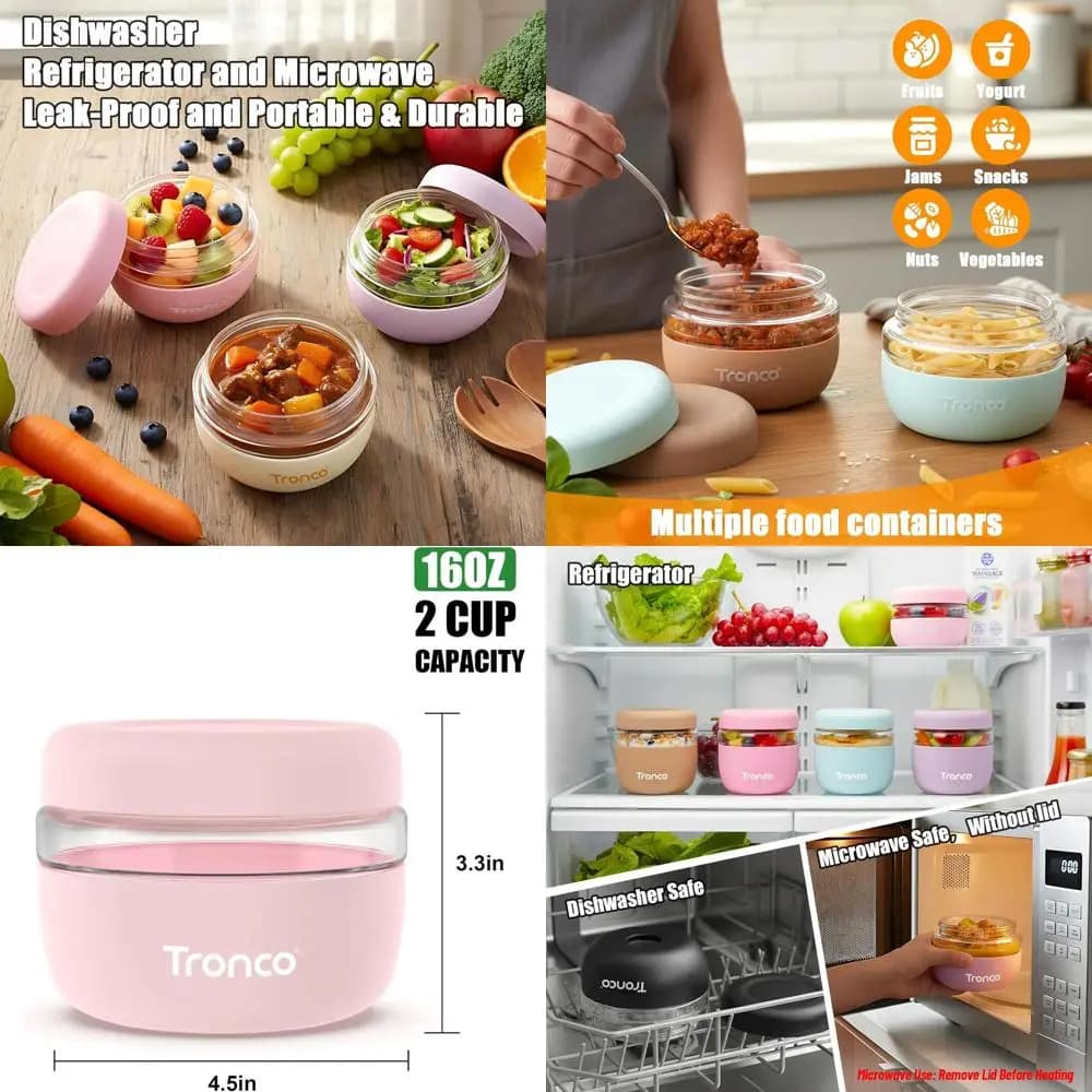 Contenitori ermetici per la conservazione degli alimenti in vetro con coperchi, a prova di perdite e fuoriuscite, set di 4, ideali per la preparazione dei pasti, insalate, yogurt, zuppe e