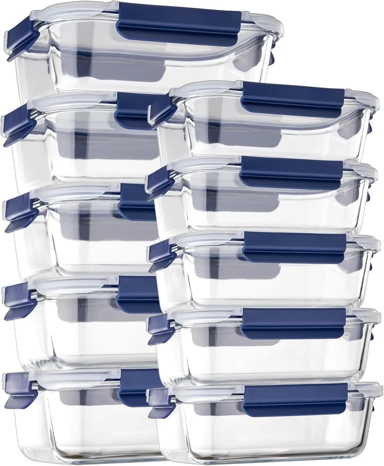 Contenitori in Vetro per Alimenti con Coperchi Ermetici, Set da 10 Pezzi per Preparazione Pasti, Senza BPA per Pranzo e Cucina