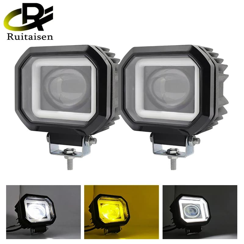 LED Work Light Angel Eye fendinebbia guida Daytime Off road Led Spotlight 4 ''40W faro moto per Jeep ATV SUV Truck