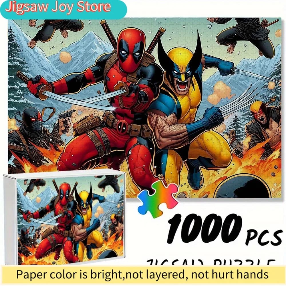 Puzzle Senza Cuciture a Tema Marvel - Motivo Scena di Battaglia di Deadpool e Wolverine - Puzzle Fai-da-Te Resistente e Rinforzato, Rompicapo per Adulti