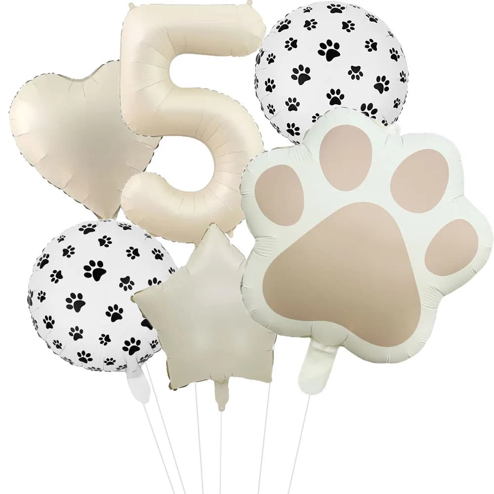6 pezzi palloncino zampa di gatto animale let's pawty dog alluminio 40 pollici crema bianco numero 1-9 decorazione festa di compleanno palloncino baby shower