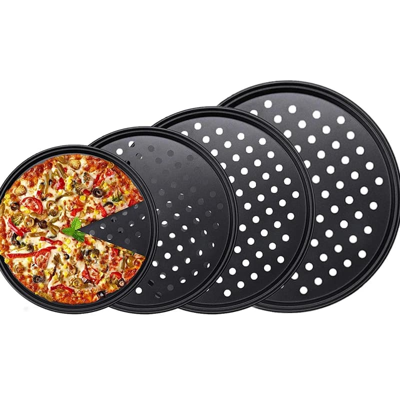 Teglia per Pizza Antiaderente in Acciaio al Carbonio con Fori, Stampo per Pizza Rotondo Profondo, Piatto per Pizza, Scatola per Pizza