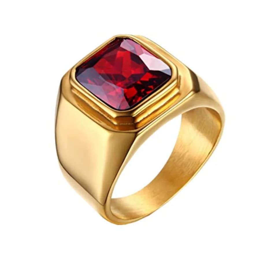 Men's Gold Silver Plated Ring with Square Gemstone Stone Stainless Steel, Multicolor
