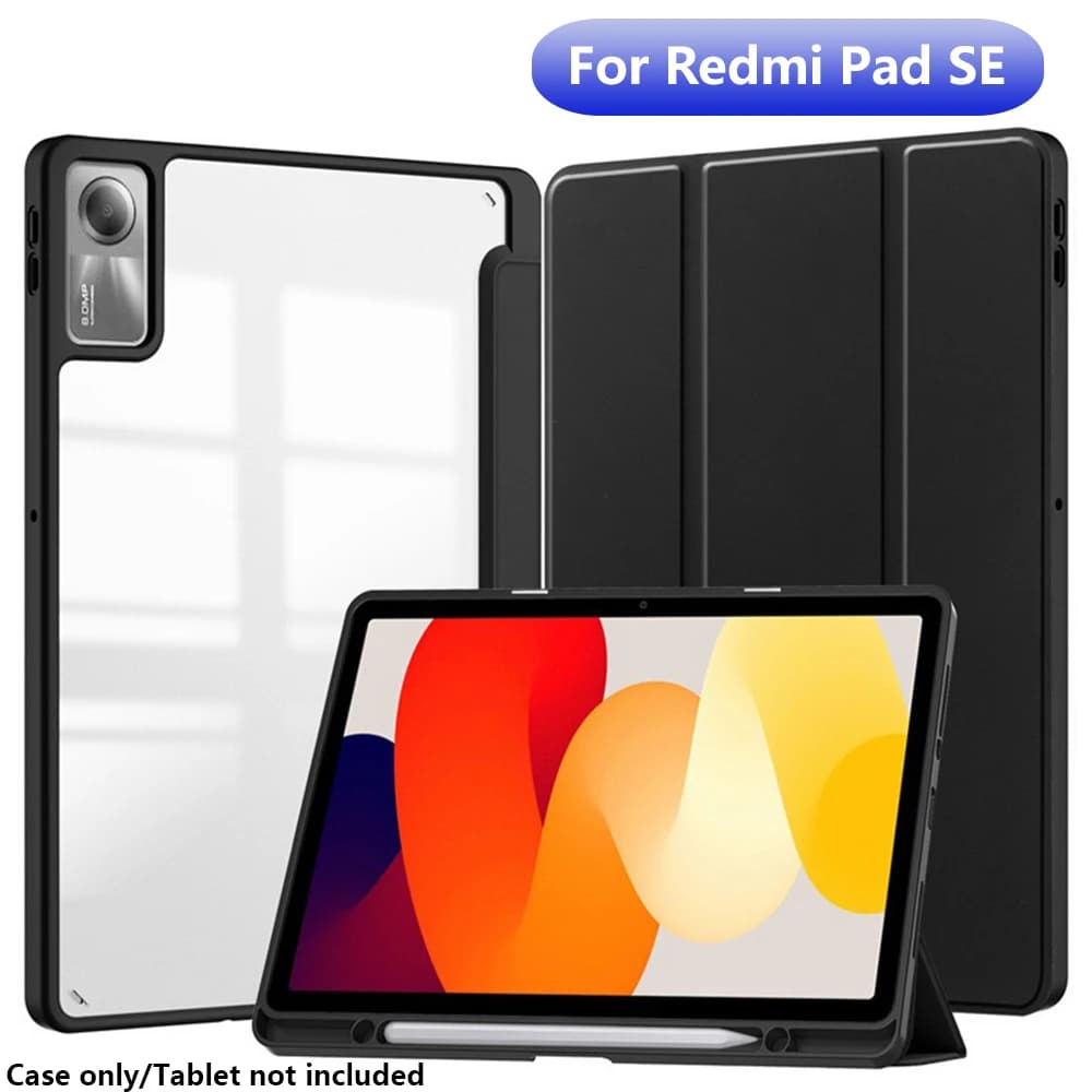Solid Color Hard Acrylic Back Tablet Case For Xiaomi Redmi Pad SE With Built-in Pen Slot, Auto Wake Sleep
