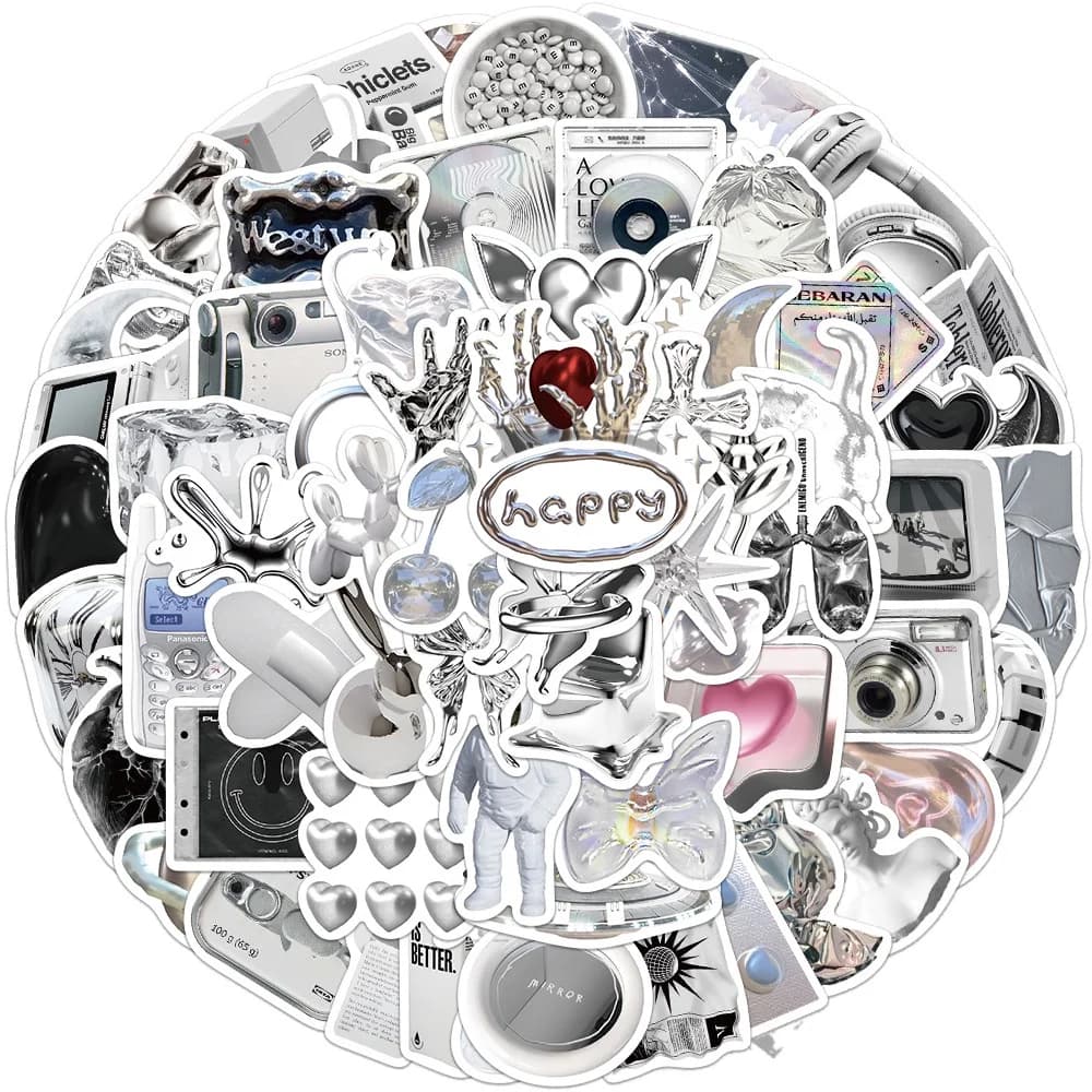 66 adesivi artistici in stile INS, semplici e argentati, per laptop, frigorifero, telefono, casco, negozio di adesivi Golden Memory.