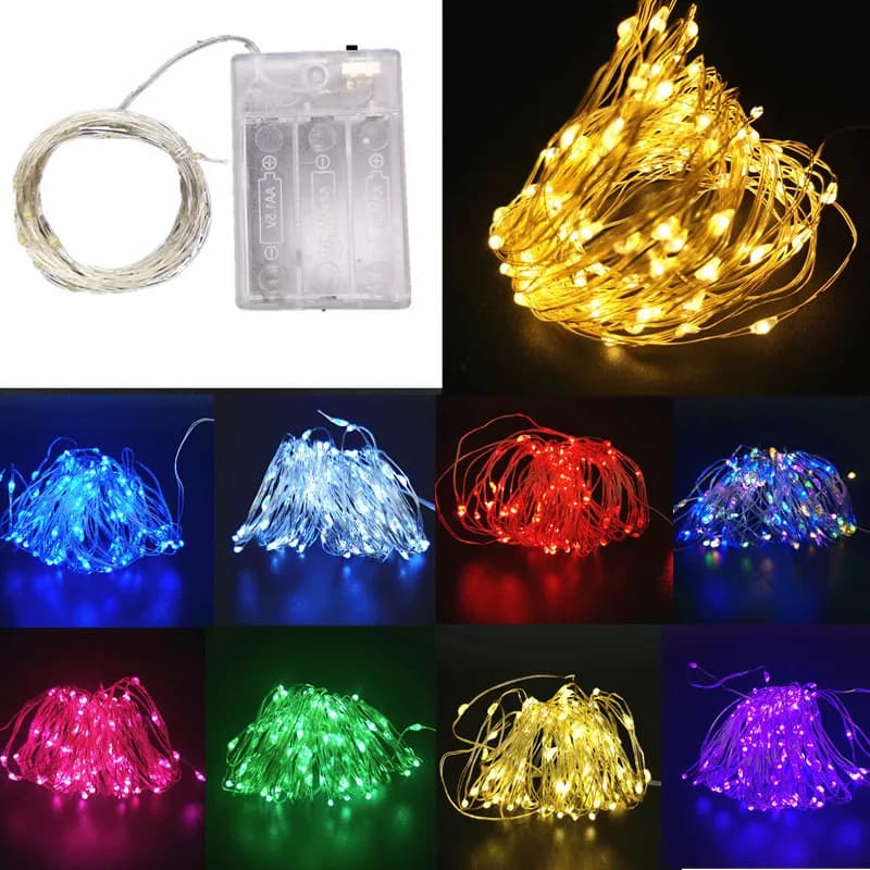 1 confezione di luci a LED in filo di rame, 1/2/3/5/10 m, alimentate a batteria, per decorazioni di camere da letto, giardini, feste e matrimoni