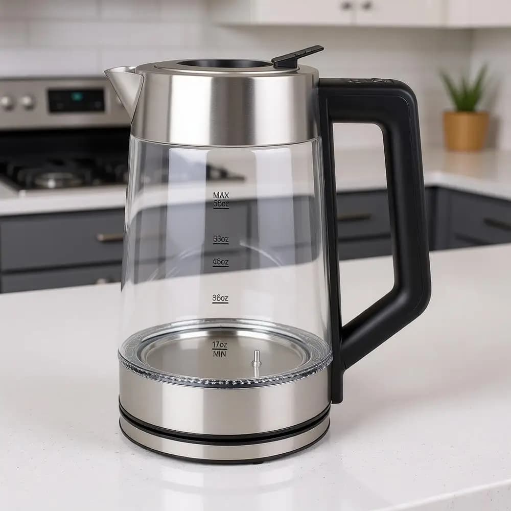 Bollitore Elettrico Premium in Vetro da 1,7L con Base in Acciaio Inox e Spegnimento Automatico per la Sicurezza