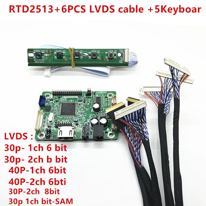 RTD2513V1.0 mini scheda driver LCD da HDMI a LVDS programma jump cap + 5 pezzi kit cavo lvds 30P 40P 1/2CH 6/8 BIT