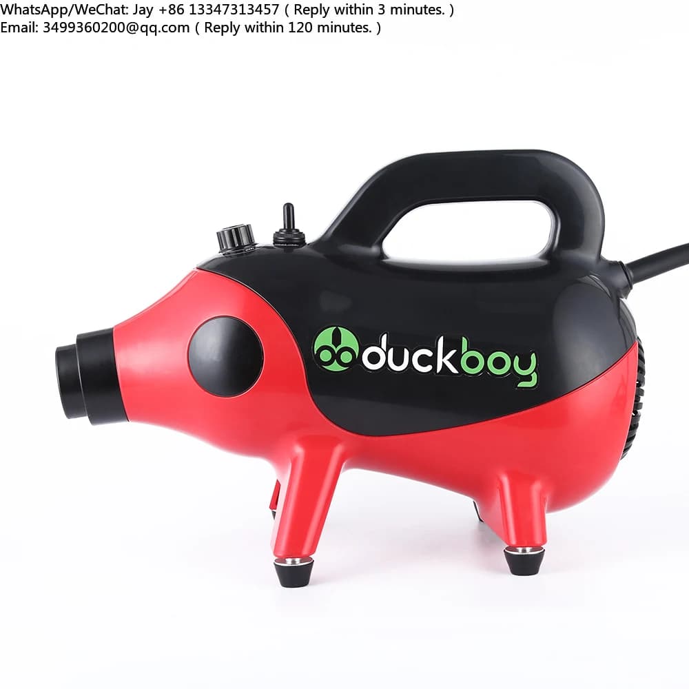 Asciugacapelli per cani a forma di maiale personalizzato ed ecologico, nuovo design, nero e rosso, 25500W, 80-220km/h, in plastica e ferro, ricaricabile.