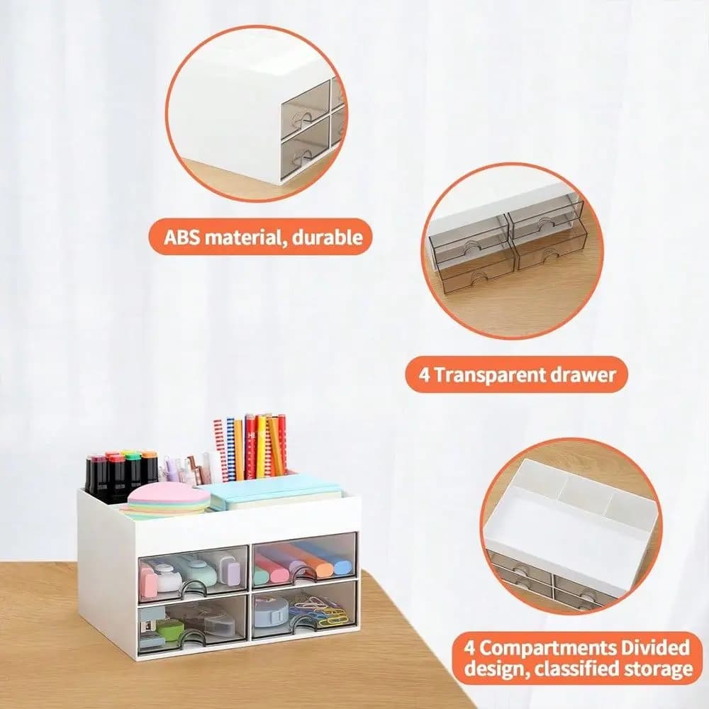 Scatola portaoggetti da scrivania con 4 cassetti, organizer porta penne da scrivania, adatta per scrivania, trucchi, articoli per ufficio, casa, scuola