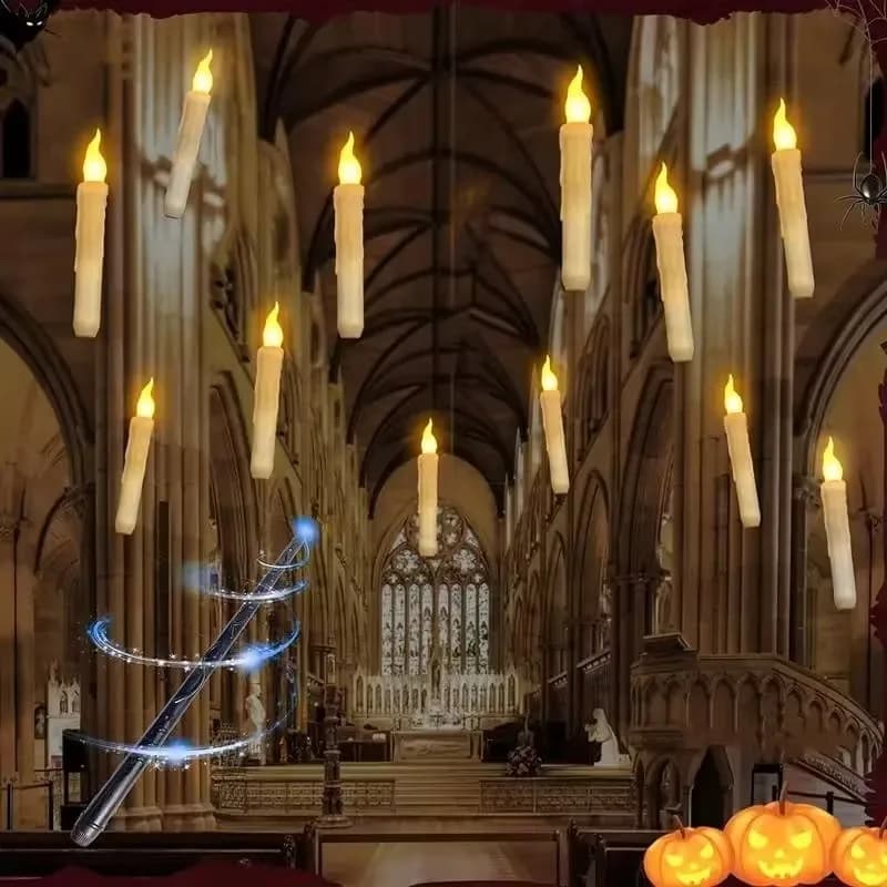 Floating LED Candle with Magic Wand Remote Control for Indoor Home HalloweenChristmas Party Decor Holiday Atmosphere Maker Light