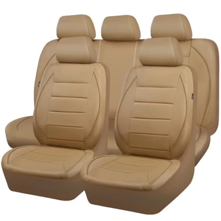 Beige Universal Seat Cover with Color Heels Edge, with Composite Interior Sponge, Compatible with Airbag, Reserved Ventilation Holes