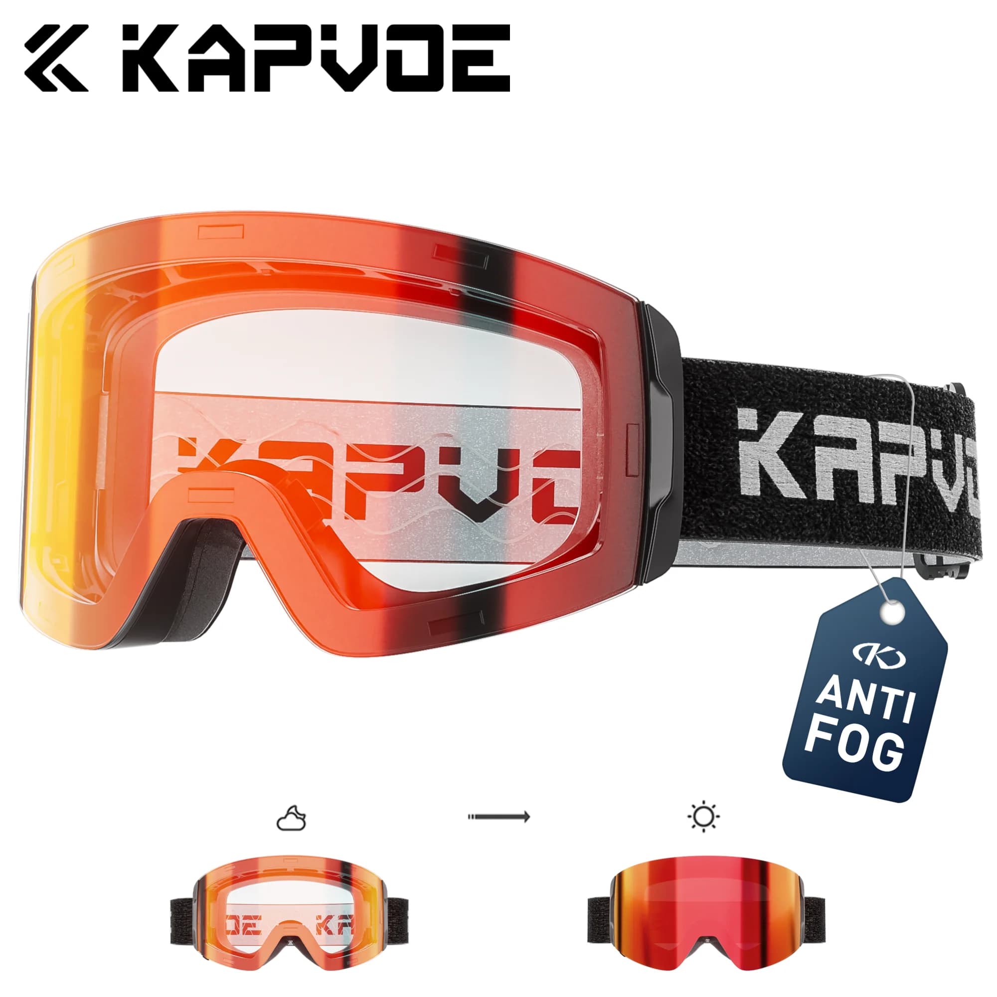 Kapvoe Occhiali da neve fotocromatici Sci Snowboard Sci Occhiali da sole per donna Uomo Lenti antiappannamento Occhiali UV400 Occhiali da moto