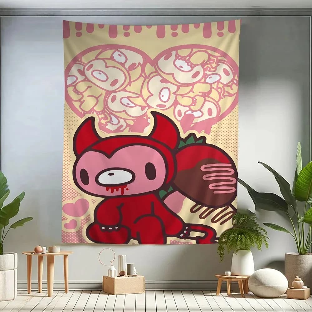 VIKAMA Gloomy Bear Cartoon Tapestry Wall Hanging Hippie Flower Wall Carpets Anime Bedroom Dorm Decor