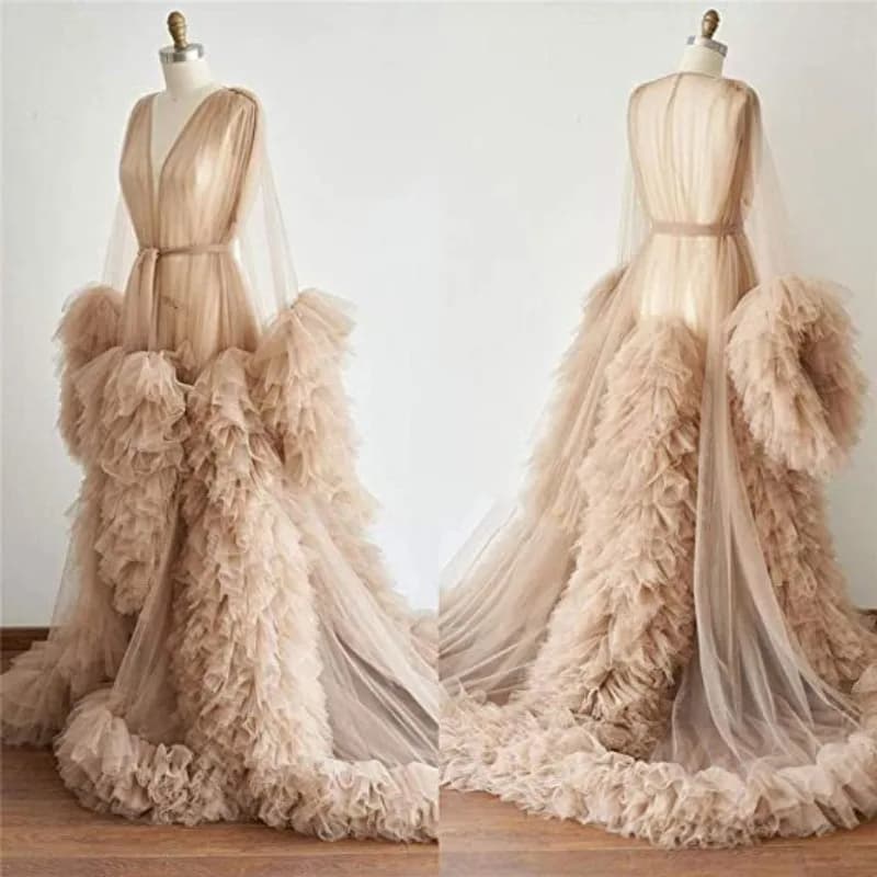Vestaglie premaman Donna Lungo Tulle Accappatoio Abiti Servizio fotografico Compleanno Sposa sexy Soffice festa Indumenti da notte Abito su misura 2025