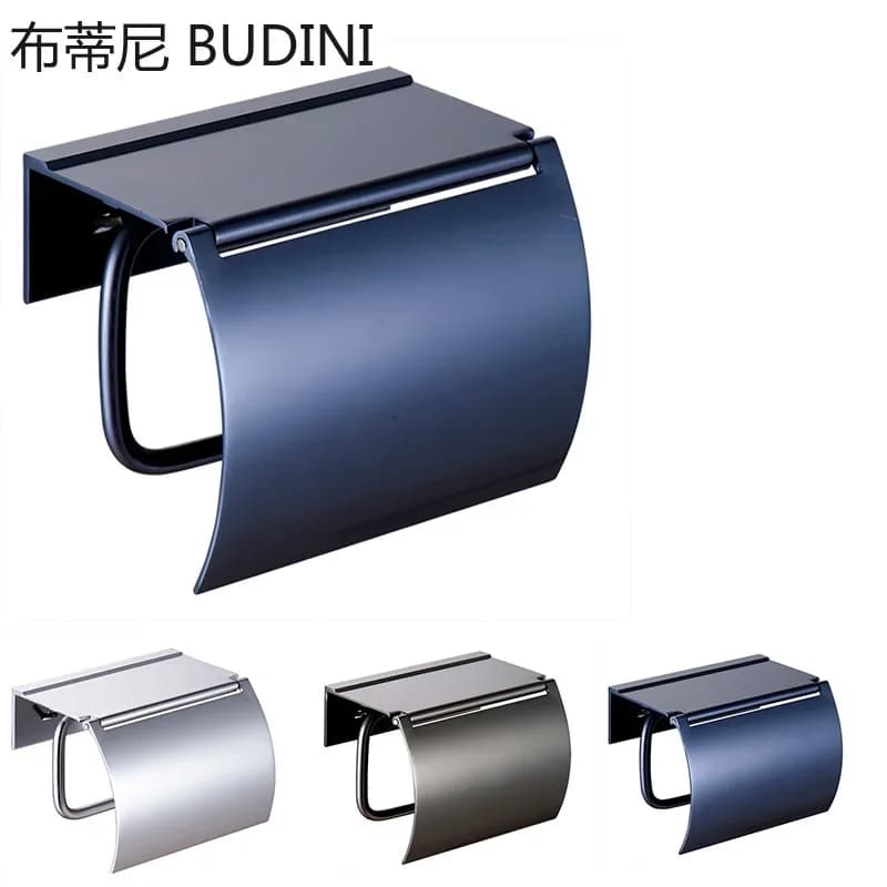 Vernice blu oro doppio portarotolo accessori per il bagno a parete porta telefono scaffale per wc spazio materiale in alluminio