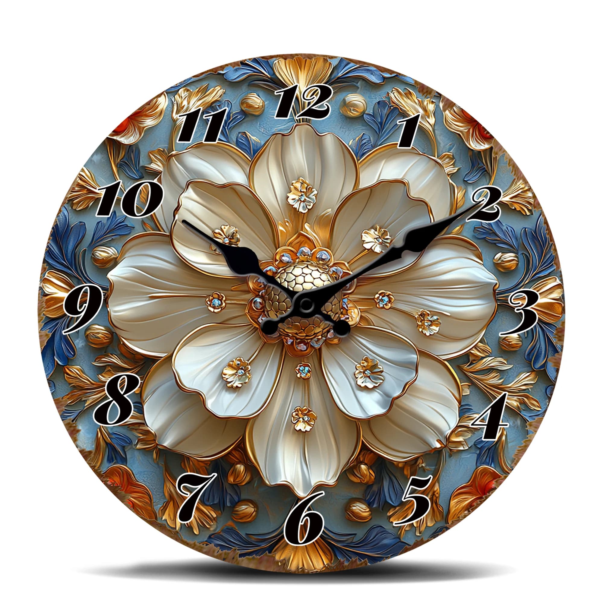 Elegante Orologio da Parete con Motivi Floreali: Decorazione Ornamentale a Tema Floreale per Camera da Letto o Sala da Pranzo