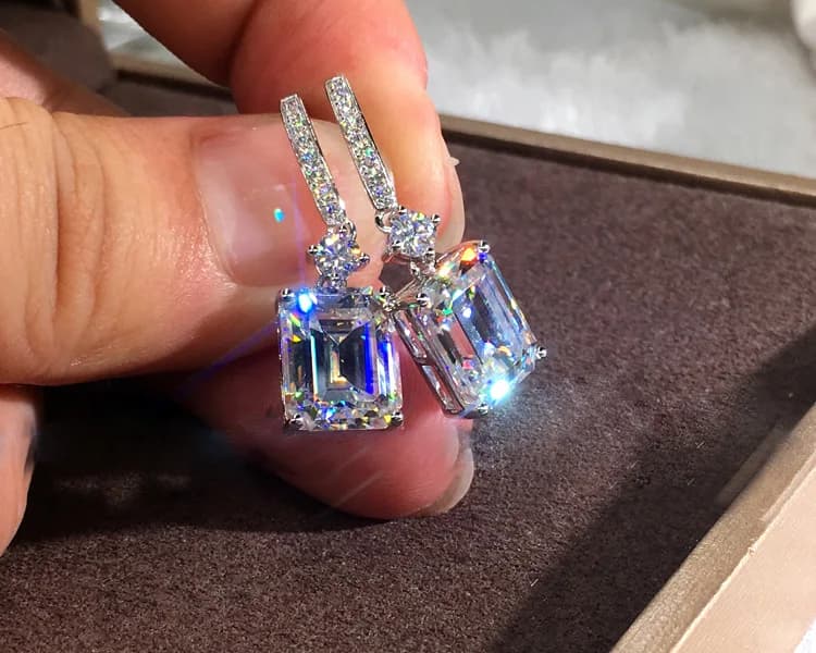 Moda 5A Bianco Quadrato CZ Pietra Orecchino per Le Donne Ragazze 925 Argento Ago Orecchini di Cristallo di Cerimonia Nuziale Pendientes Gioielli di Dichiarazione