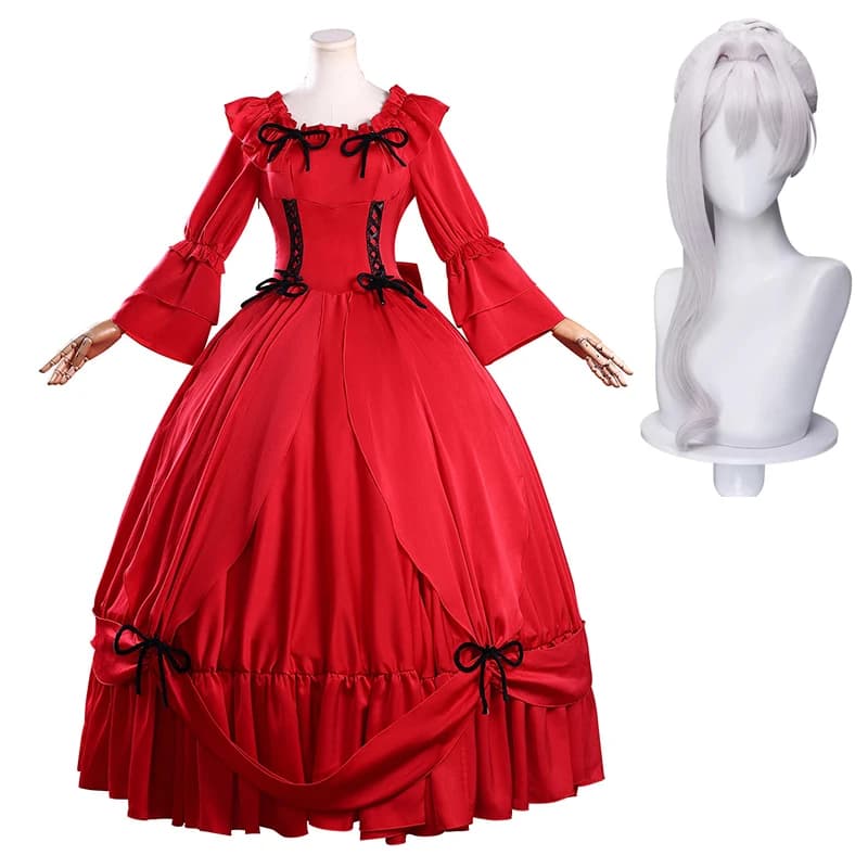 Cosplay Costume Anime May I Ask for One Final Thing Scarlet El Vandimion, Red Dress, Ice Rose Earrings, Wig, Outfit Halloween for Women