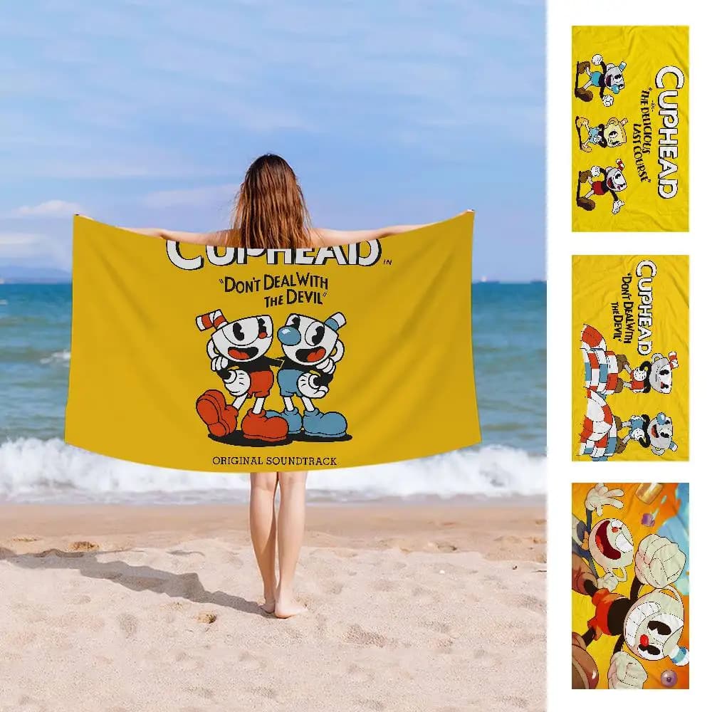Asciugamani da spiaggia in microfibra Cartoon C-Cuphead Anime, ad asciugatura rapida, per piscina, viaggi, nuoto e yoga